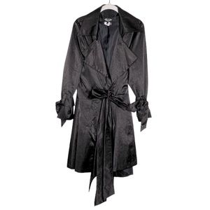 Angel Apparel Trench Coat Black Belted Wrap Around Long Jacket SZ Extra Large